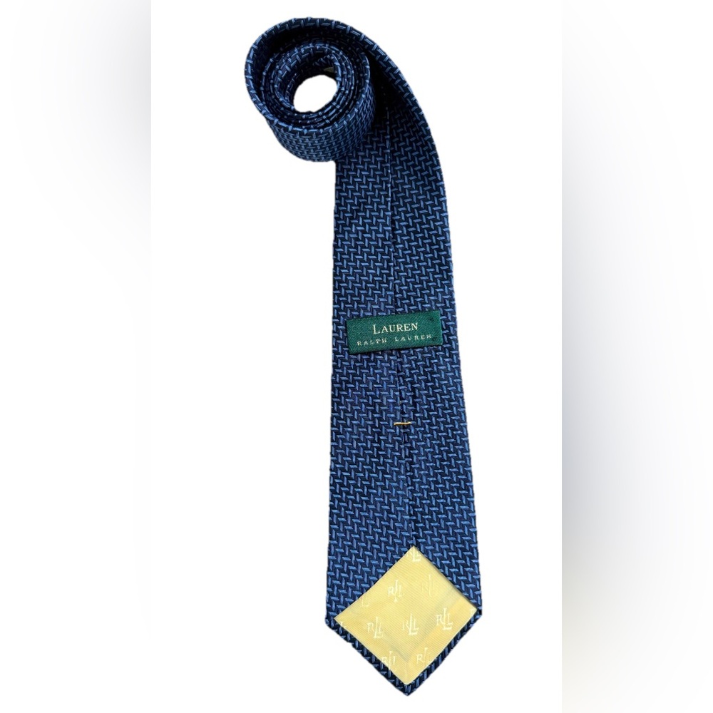 Lauren Ralph Lauren Silk Blue Geometric Tie Made in USA